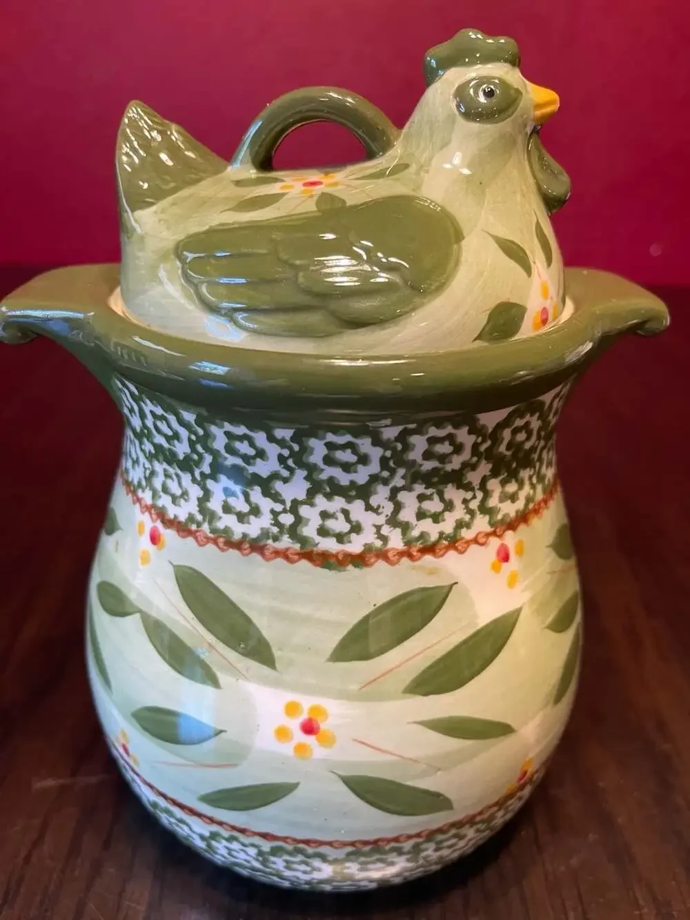 Temp-tations Old World Green Chicken Hen Mini Baker Canister Bowl with Lid